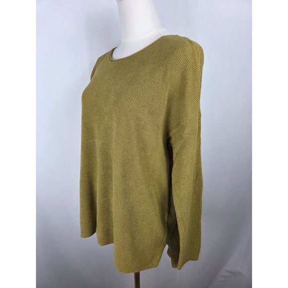Eileen Fisher Sweater Medium Organic Linen & Cotton Olive Green Oversized Cozy - Picture 3 of 8